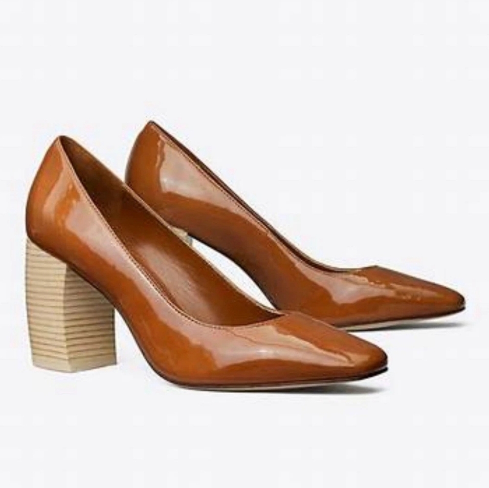 TORY BURCH Tan Patent Leather Banana Heels Size 8.5